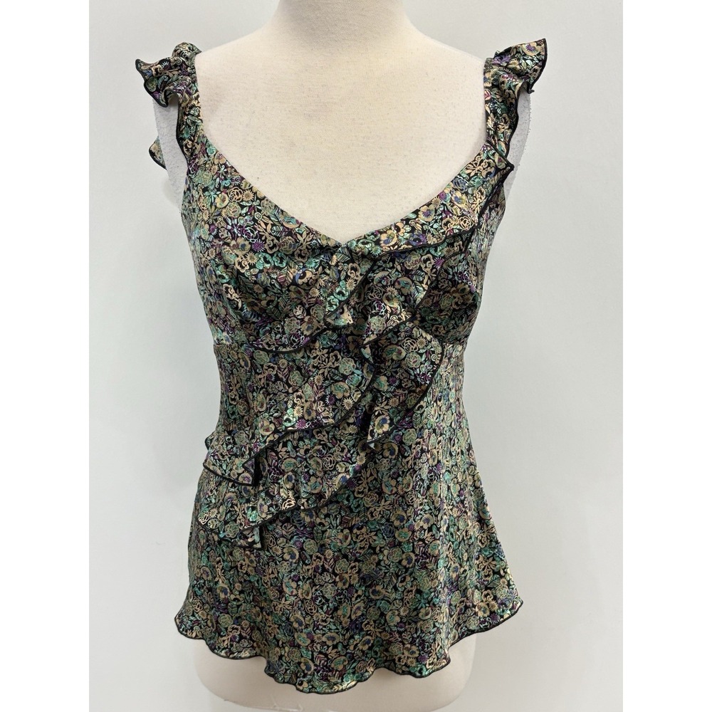 Vtg Dana Buchman 100% Silk Floral Blouse Top 10 Fairy Y2K Ruffles Girly Flutter